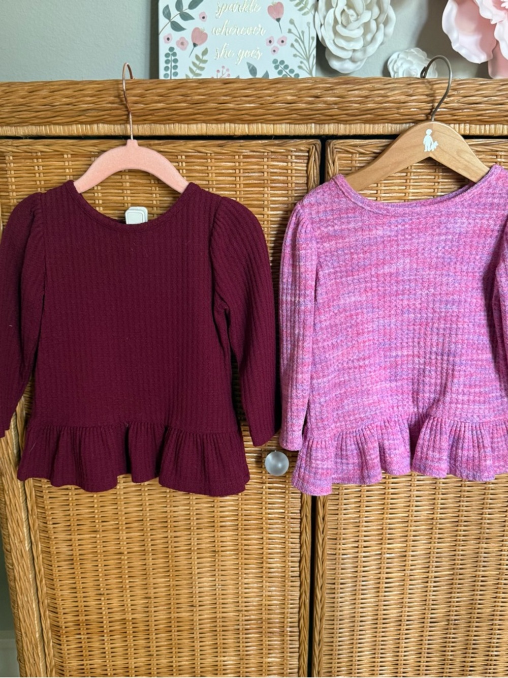 Cat & Jack Long Sleeve Peplum Tops - Burgundy & Pink Heather